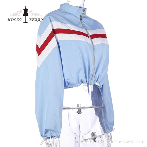 Zip Short Polyester Midriff-Baring Crewneck Women Leisure Sports